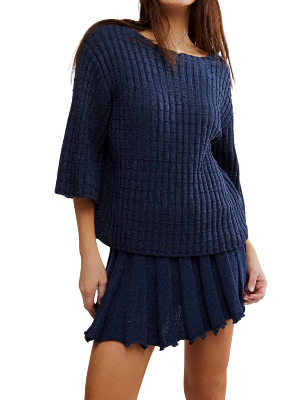 Navy Blue Free People Kenzie Sweater Size Large (just the sweater) %100 Cotton